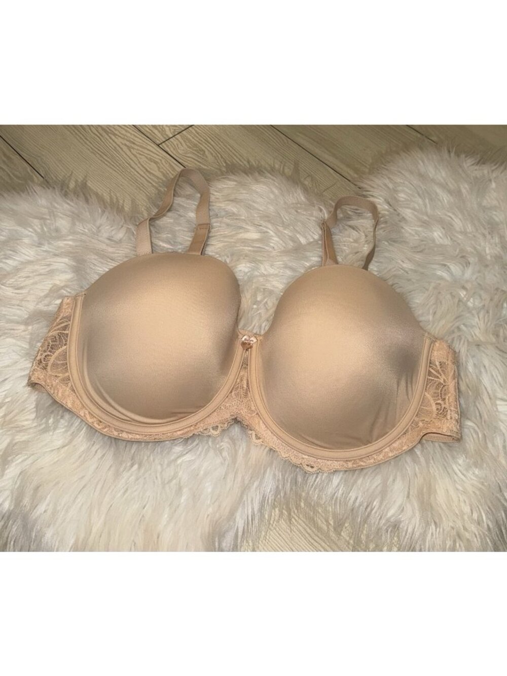 Auden Lightly Lined Strapless Bra Lace Trim Underwire Multiway Womens 42C Beige